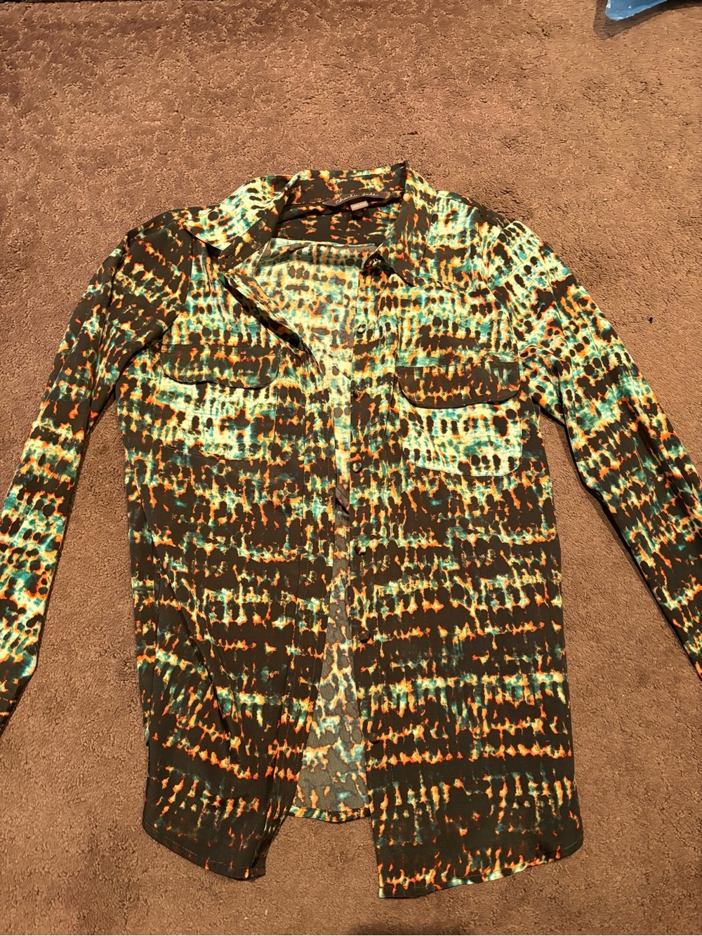 charlie jade Olive, Teal & Orange Abstract Print Women's Blouse